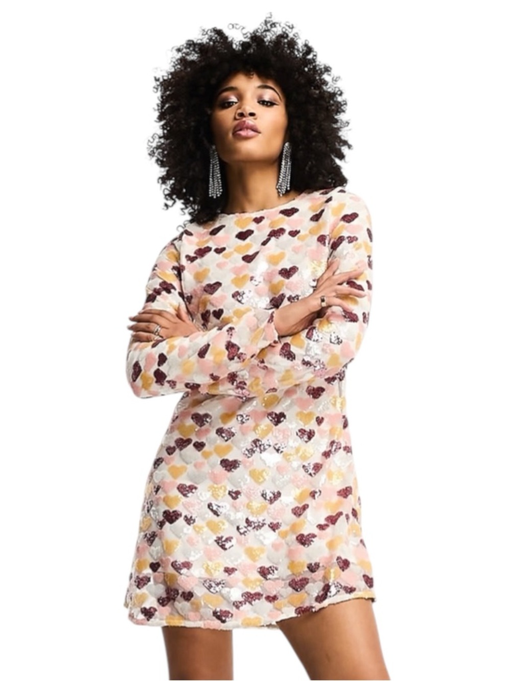 Sister Jane DREAM Manners Heart Sequin Shift Dress Multicolor Size XS